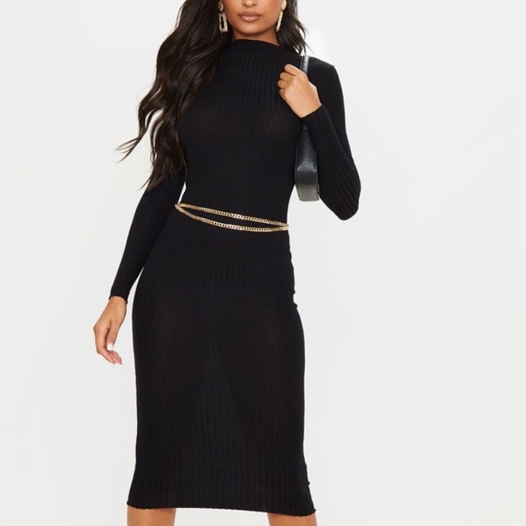 Black ribbed long sleeve dress - Picture 3 of 3